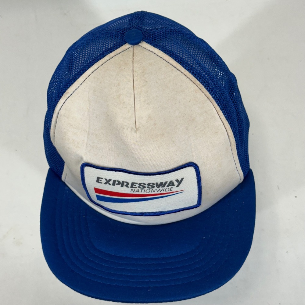Vintage San Sun Expressway Nationwide Trucker Hat Blue White Snapback Mesh Cap - Picture 2 of 8